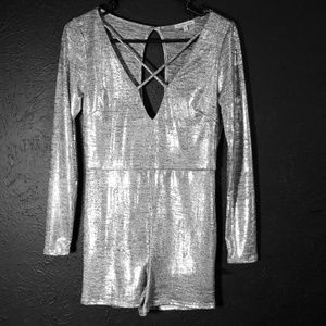 Metallic shorts romper